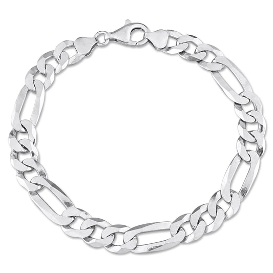 Sterling Silver Figaro Chain Bracelet in 9.2mm