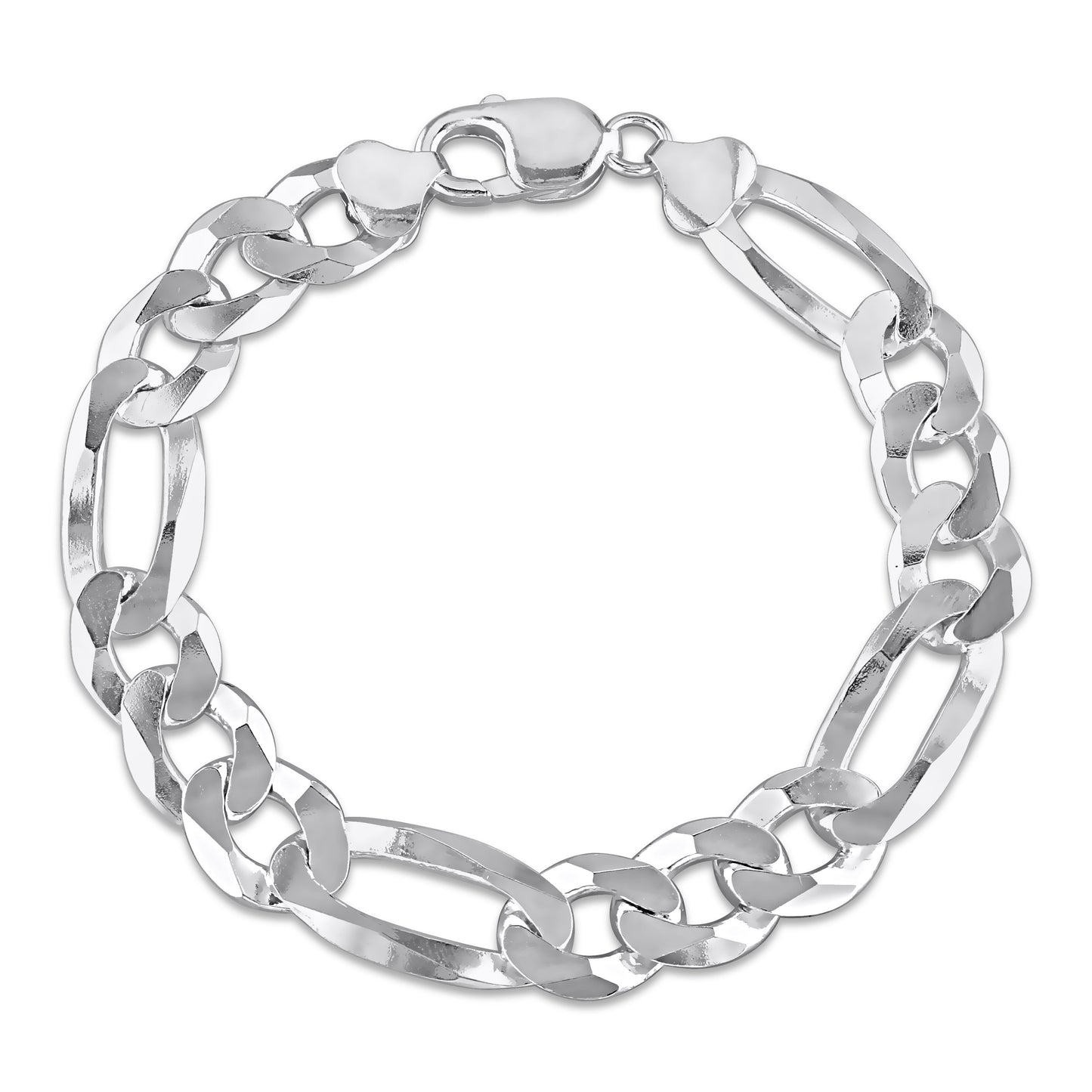 Sterling Silver Figaro Chain Bracelet in 12mm