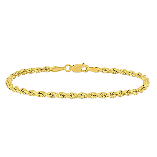 14k Yellow Gold Rope Chain Bracelet in 3mm