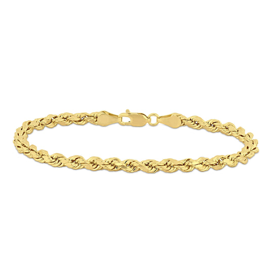10k Yellow Gold Rope Chain Bracelet in 4mm