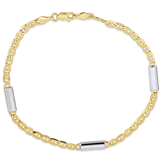 10k 2-Tone Gold Bar Station Mariner Link Bracelet