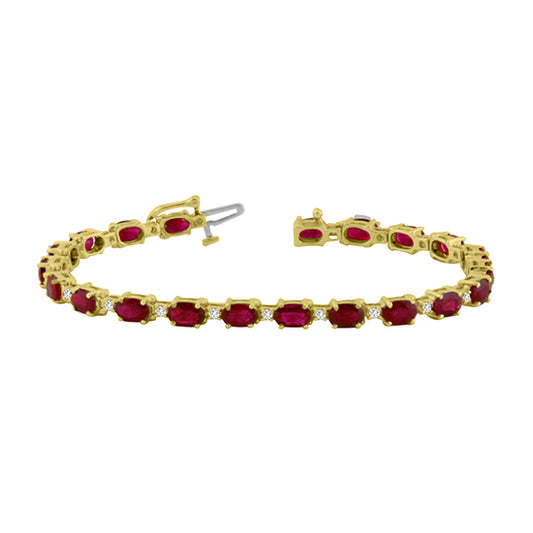 11 4/5ct Ruby & Diamond Tennis Bracelet in 14k Yellow Gold
