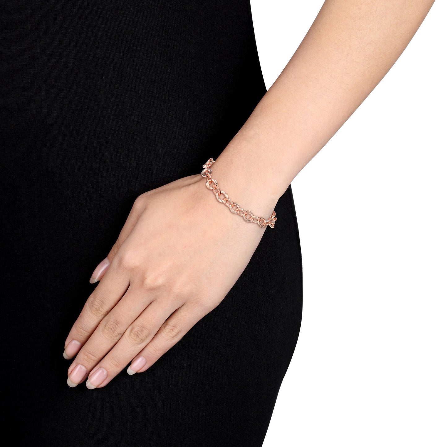 18k Rose Gold Plated Textured Rolo Chain Bracelet in 8.7mm