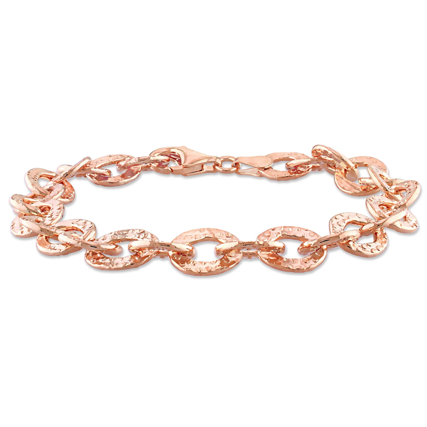 18k Rose Gold Plated Textured Rolo Chain Bracelet in 8.7mm