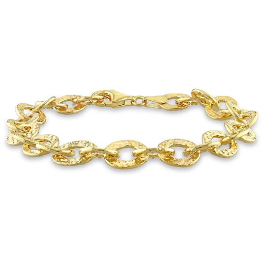 18k Yellow Gold Plated Textured Rolo Chain Bracelet in 8.7mm