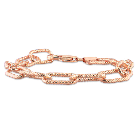 18k Rose Gold Plated Textured Paperclip Chain Bracelet in 9mm