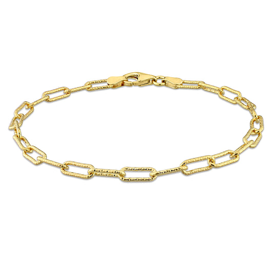 18k Yellow Gold Plated Textured Paperclip Chain Bracelet in 3.7mm
