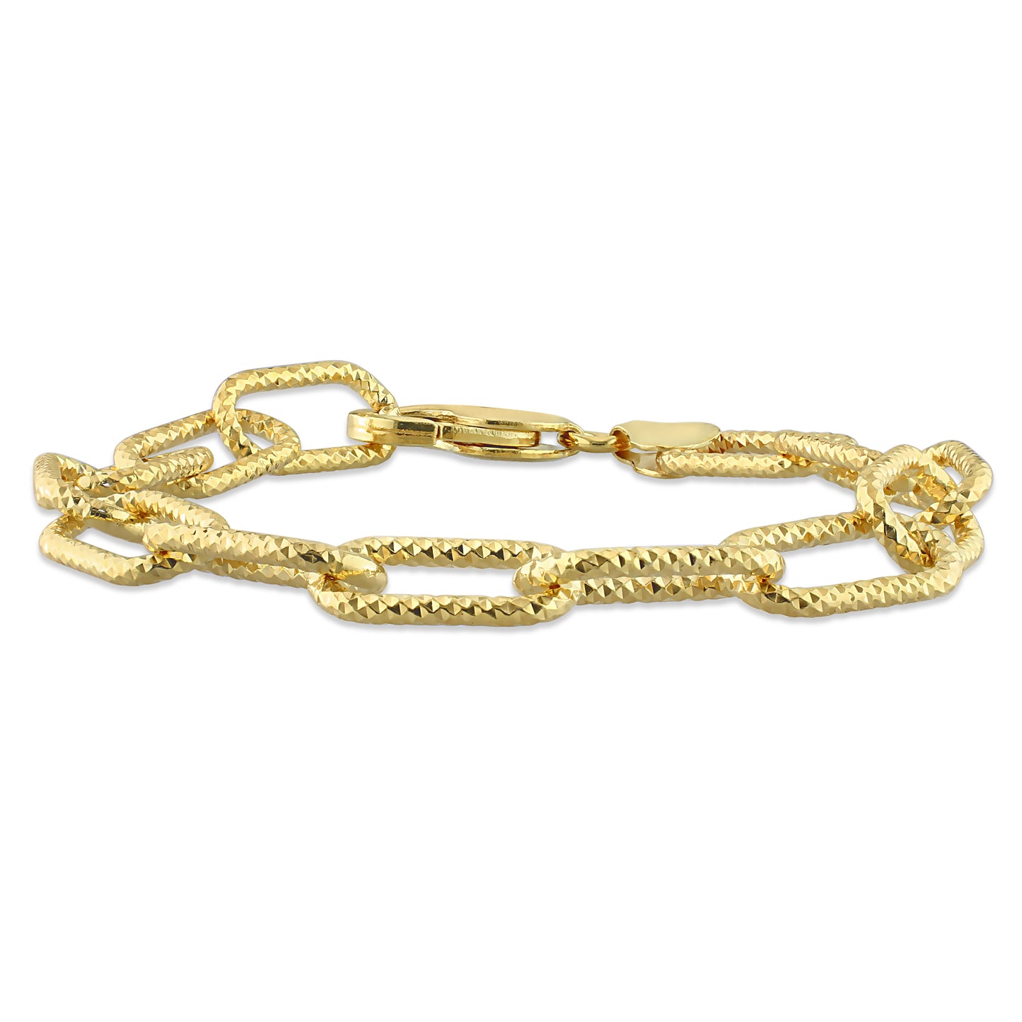 18k Yellow Gold Plated Textured Paperclip Chain Bracelet in 9mm