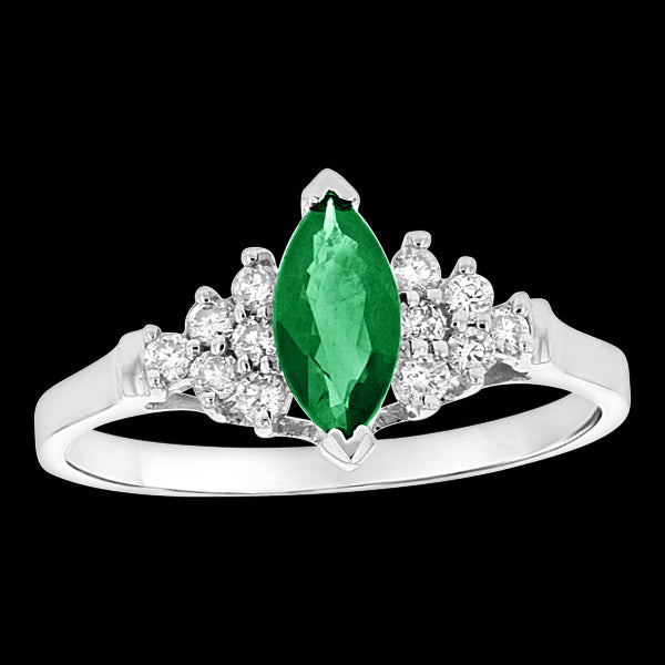 2/3ct Marquise-Cut Emerald & Diamond Ring in 14k White Gold