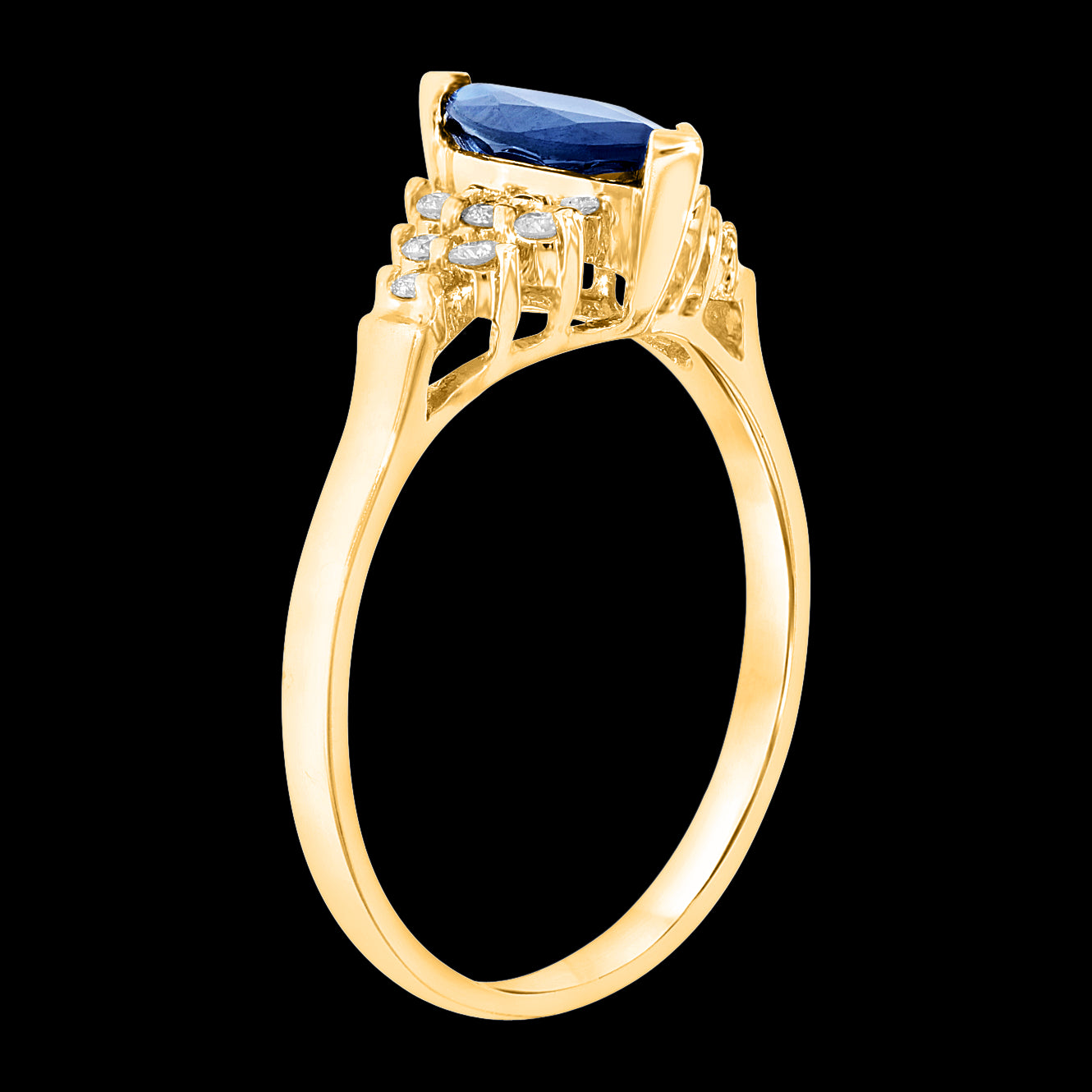 2/3ct Marquise-Cut Blue Sapphire & Diamond Ring in 14k White Gold