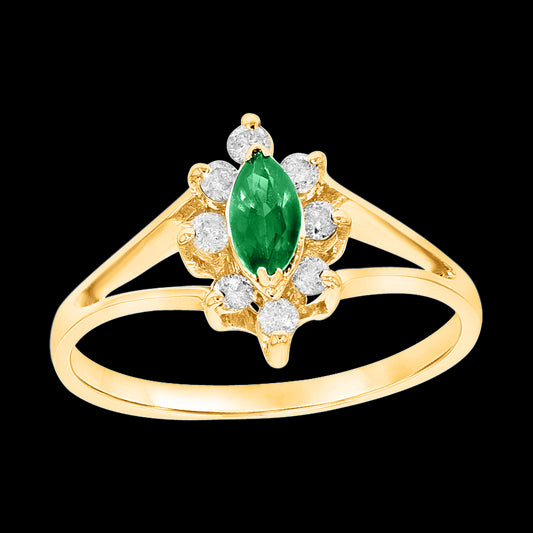 1/3ct Marquise-Cut Emerald & Diamond Ring in 14k White Gold