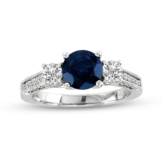 2 1/3ct Blue Sapphire & Diamond Engagement Ring in 14k White Gold