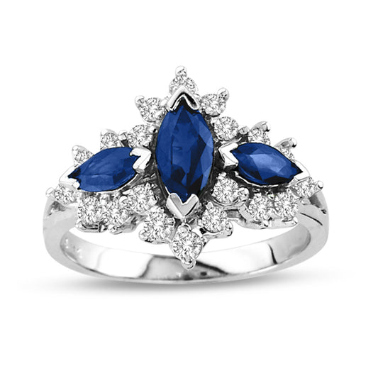 1 3/4ct Blue Sapphire & Diamond Engagement Ring in 14k White Gold