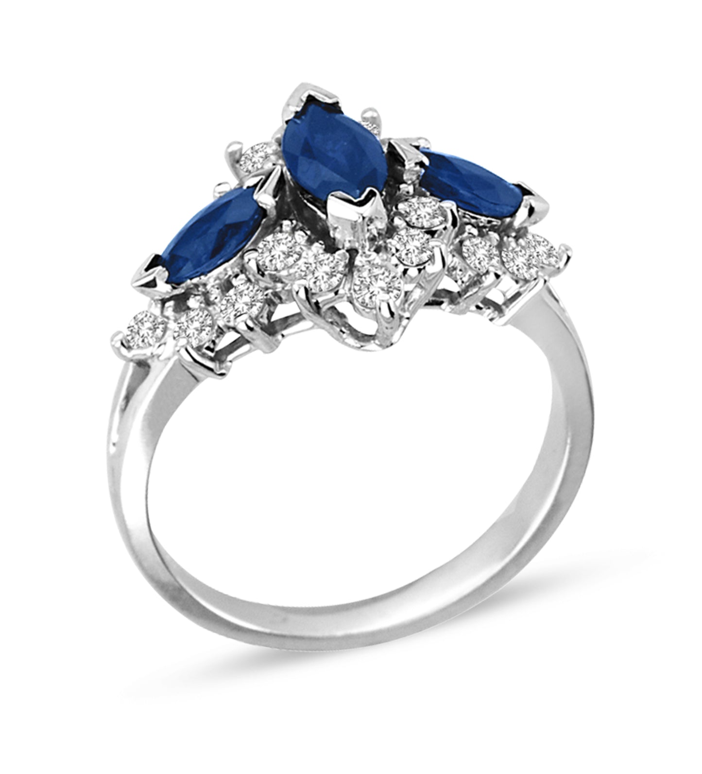 1 3/4ct Blue Sapphire & Diamond Engagement Ring in 14k White Gold