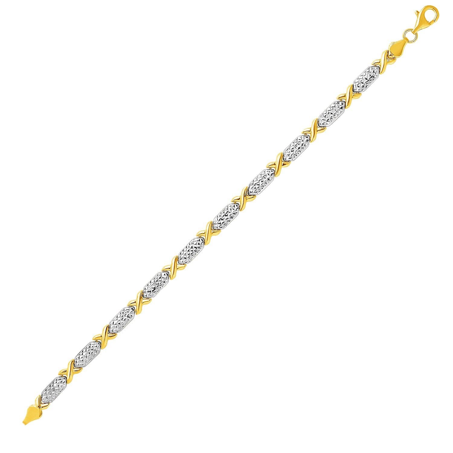 14k Two-Toned Yellow and White Gold Double inchesS inches Pattern Bracelet