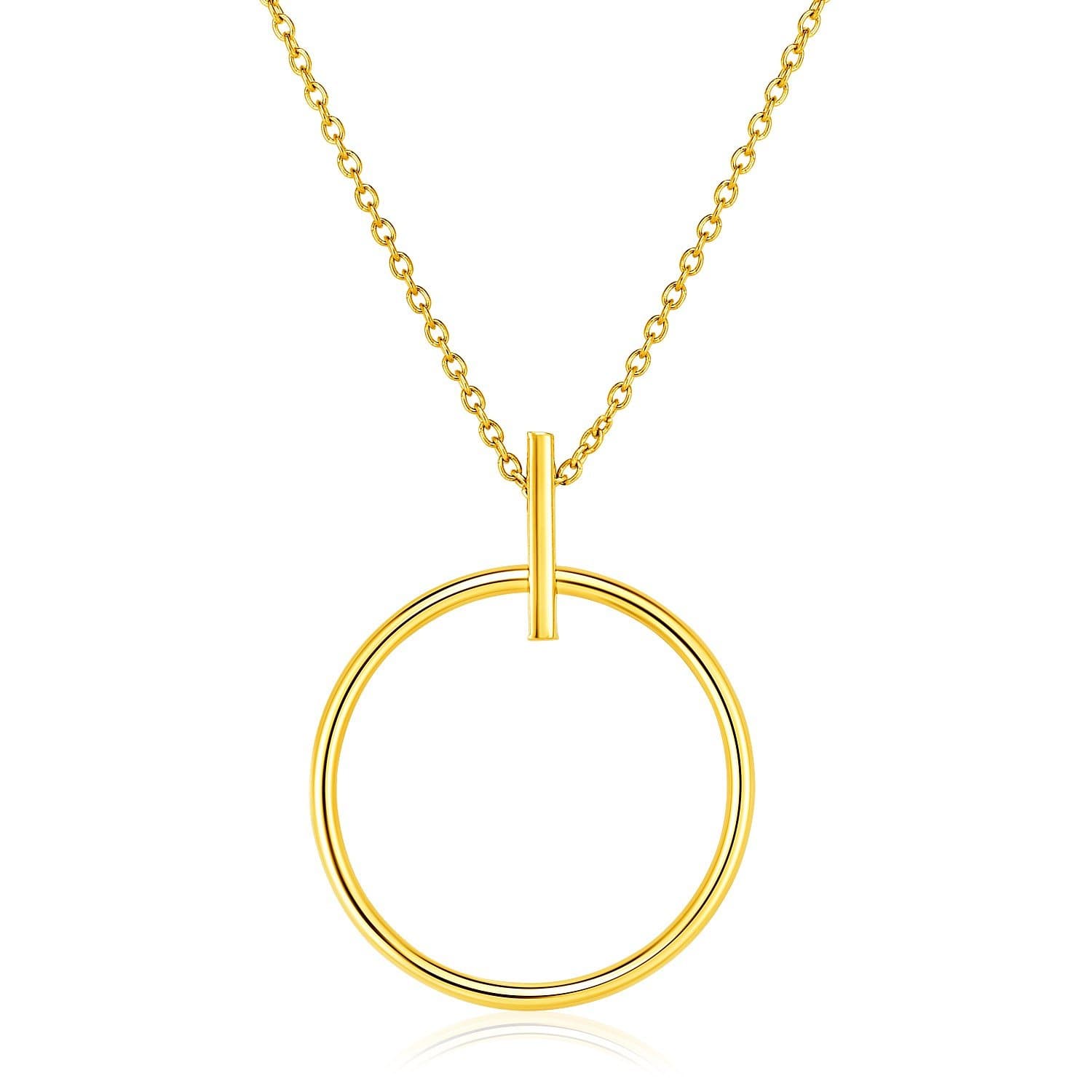 14k Yellow Gold 17 inch Necklace with Polished Ring Pendant