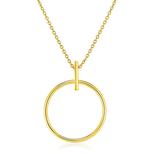 14k Yellow Gold 17 inch Necklace with Polished Ring Pendant