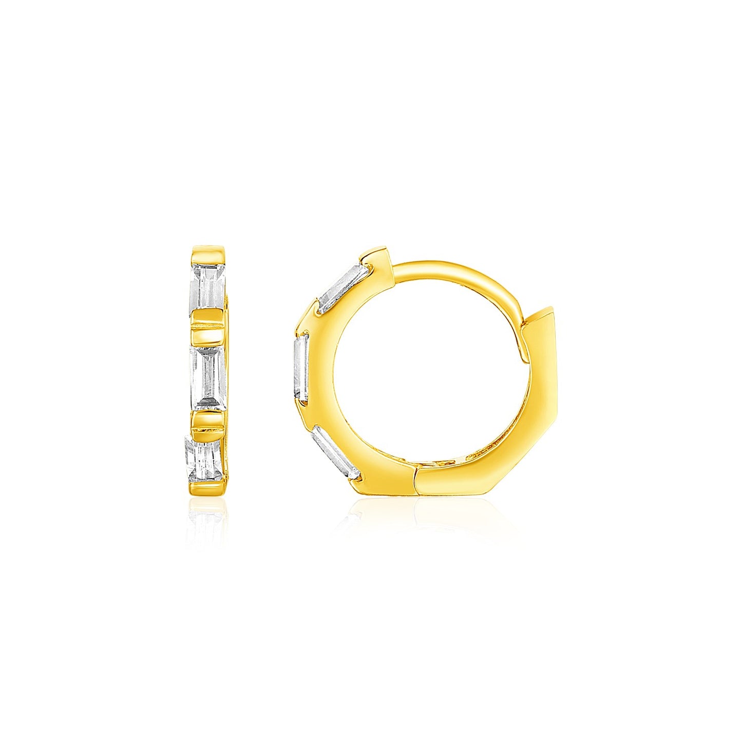 Sparkly Huggie Hoops in 14k Yellow Gold