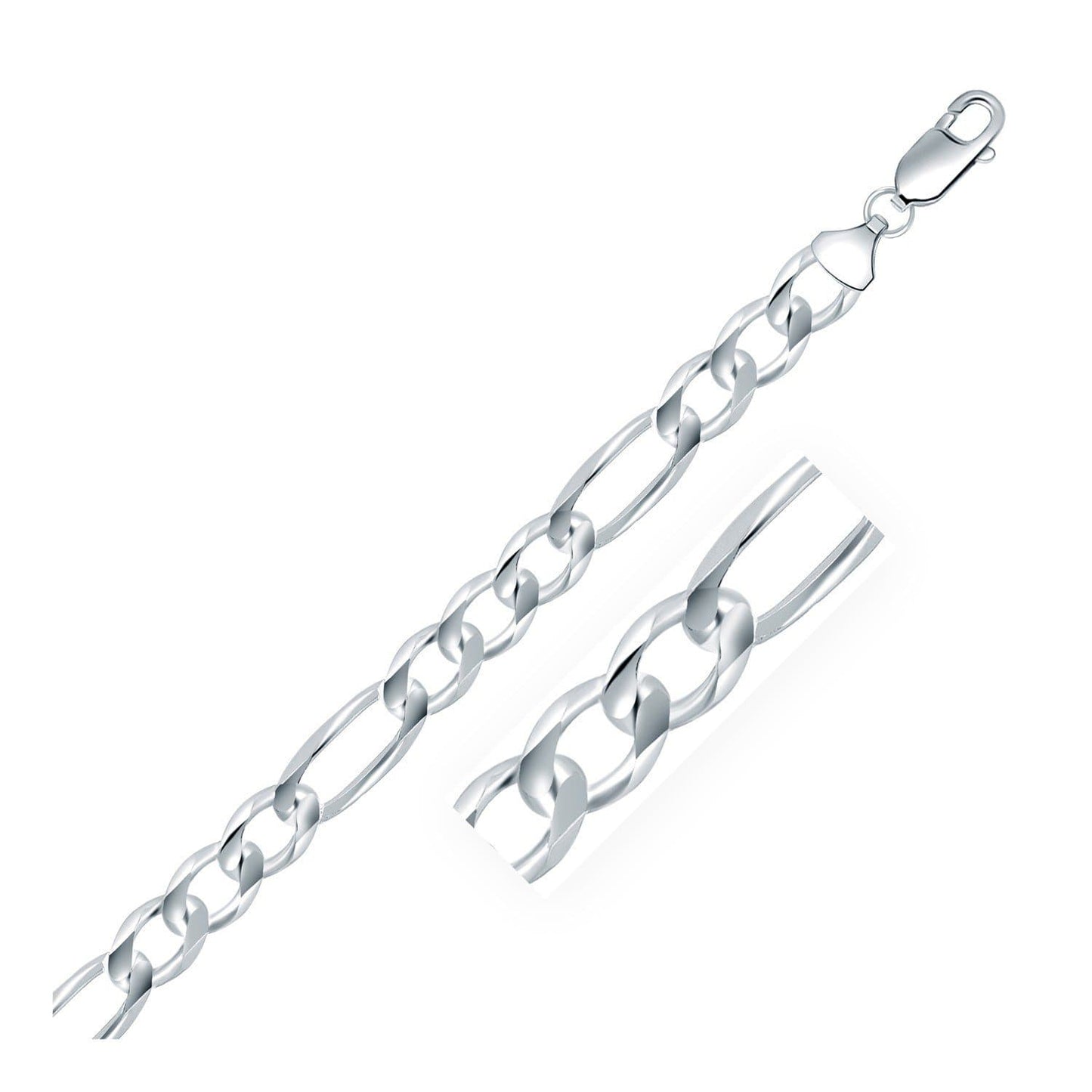 Rhodium Plated 9.0mm Sterling Silver Figaro Style Chain