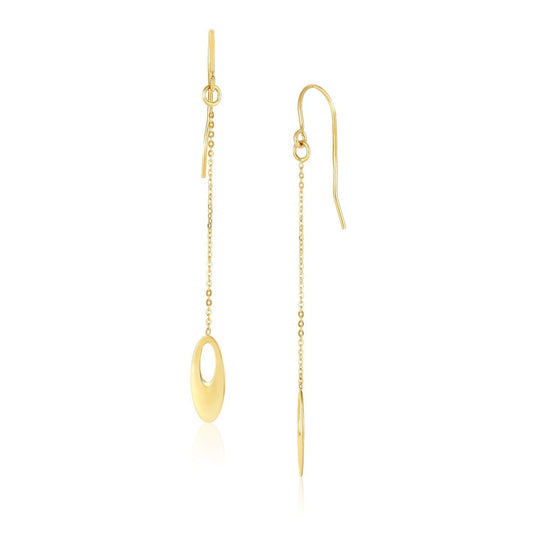 14k Yellow Gold Cutout Oval Chain Dangling Earrings