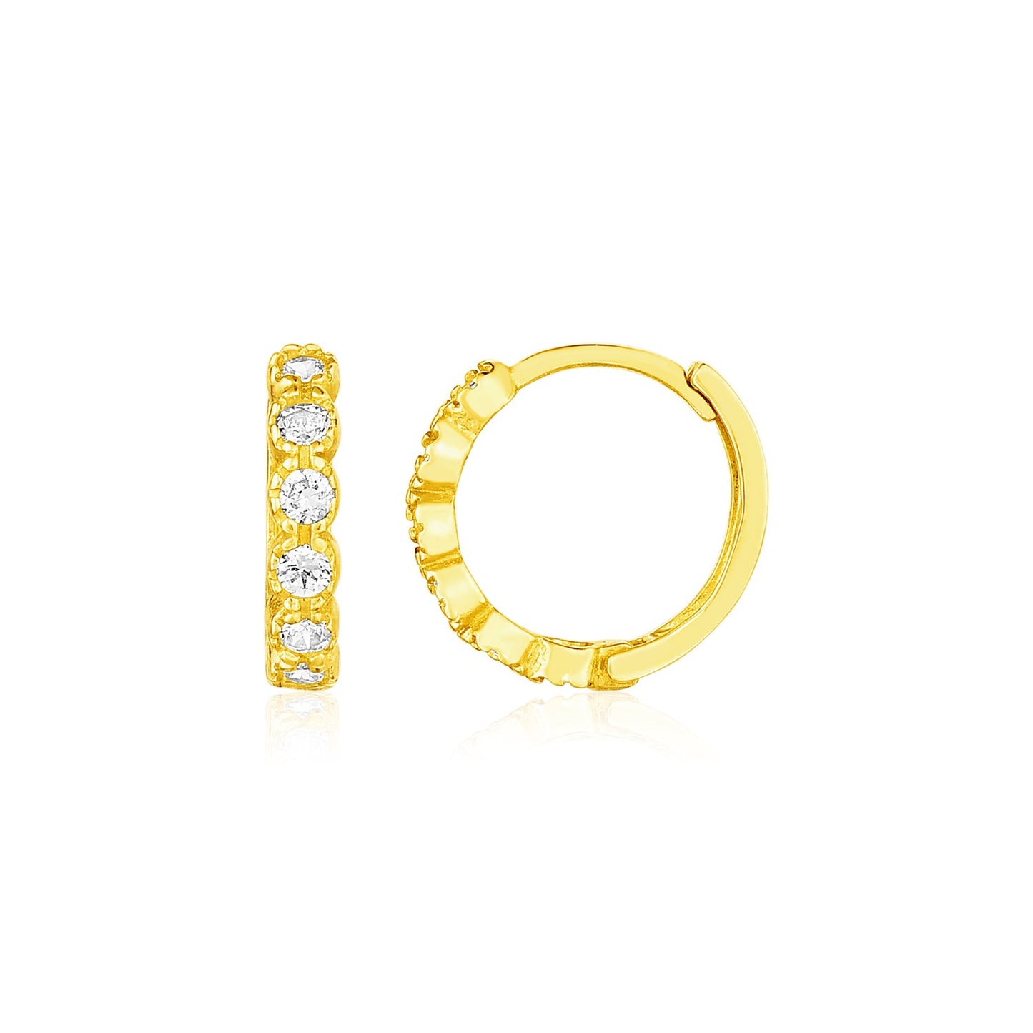 Round Sparkly Huggie Hoops in 14k Yellow Gold