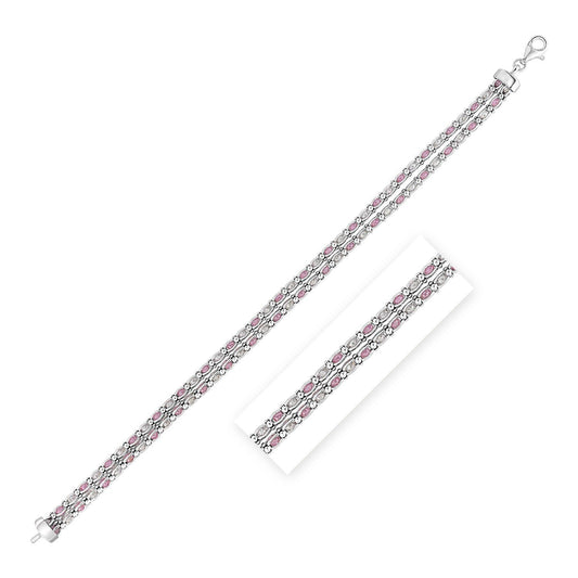 Sterling Silver 7 1/4 inch Bracelet with Pale Pink and White Cubic Zirconias