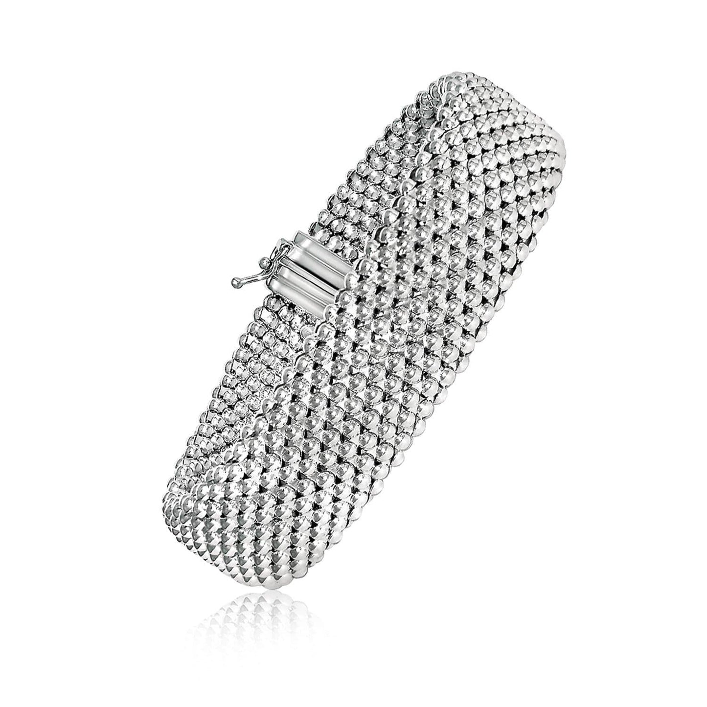 Sterling Silver Flat Design Mesh Bracelet with Rhodium Plating