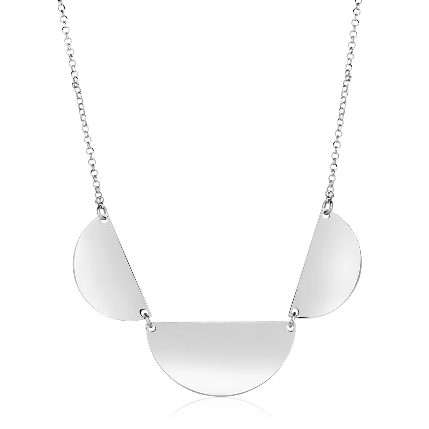 Sterling Silver 18 inch Necklace with Three Polished Half Circles