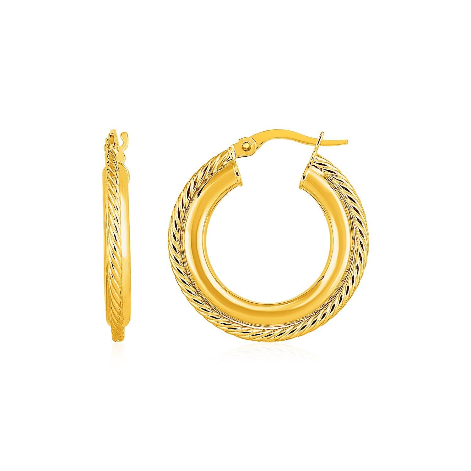 Rope Texture Hoop Earrings in 14k Yellow Gold