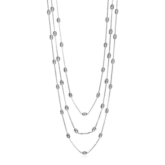 Three Strand Graduated Station Necklace in Sterling Silver
