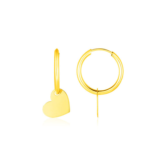 Heart Charm Hoops in 14K Yellow Gold
