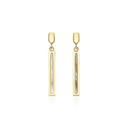 14k Yellow Gold Bar Drop Earrings with Mother of Pearl