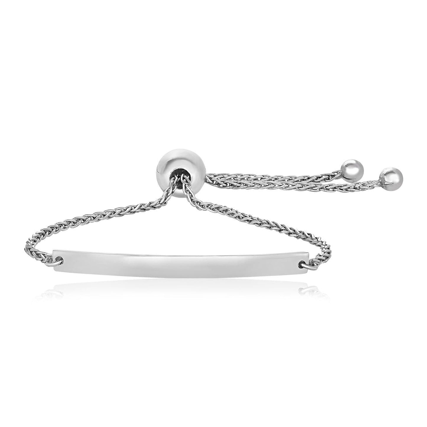 Sterling Silver 9 1/4 inch Adjustable Bracelet with Polished Curved Bar