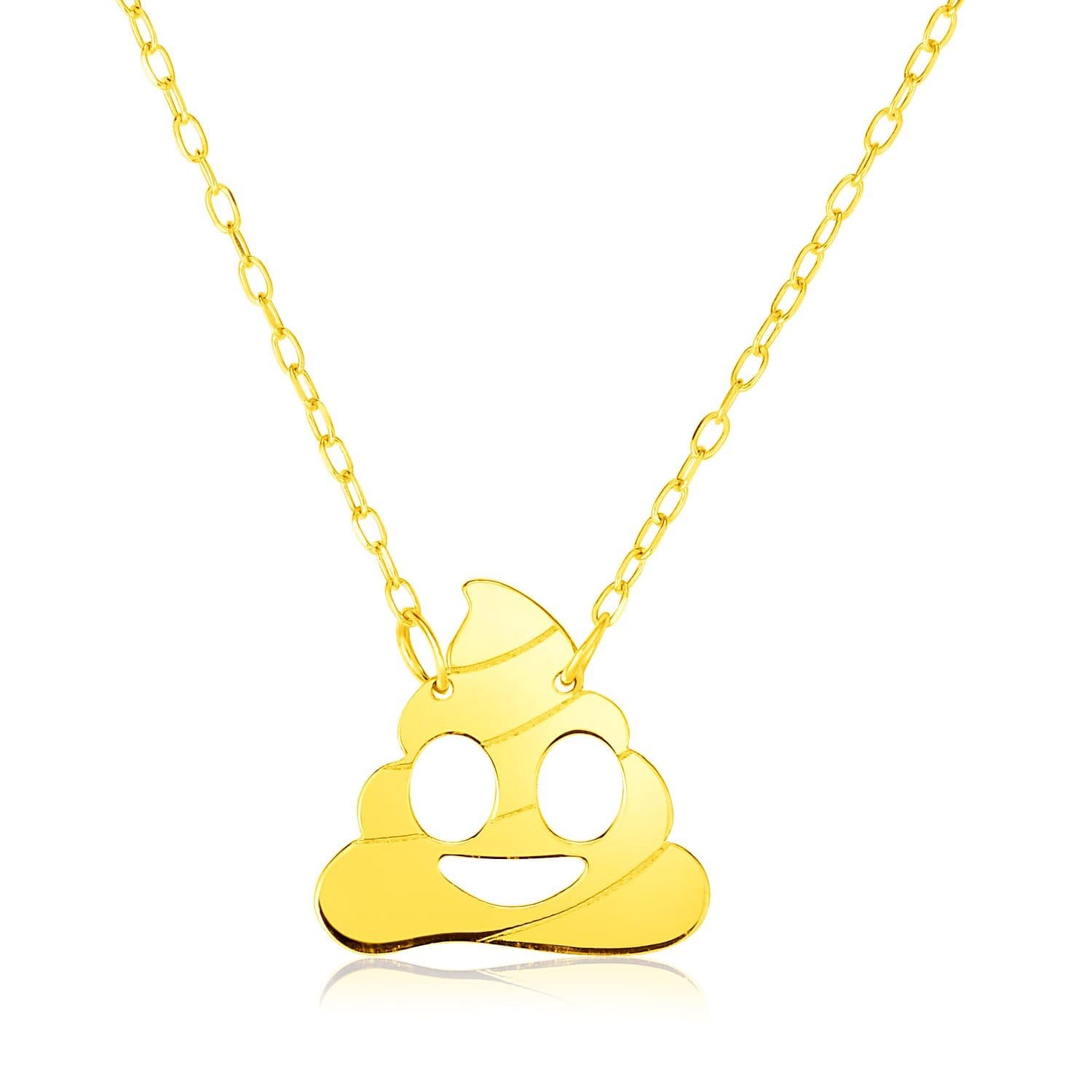 14k Yellow Gold Necklace with Poop Emoji Symbol