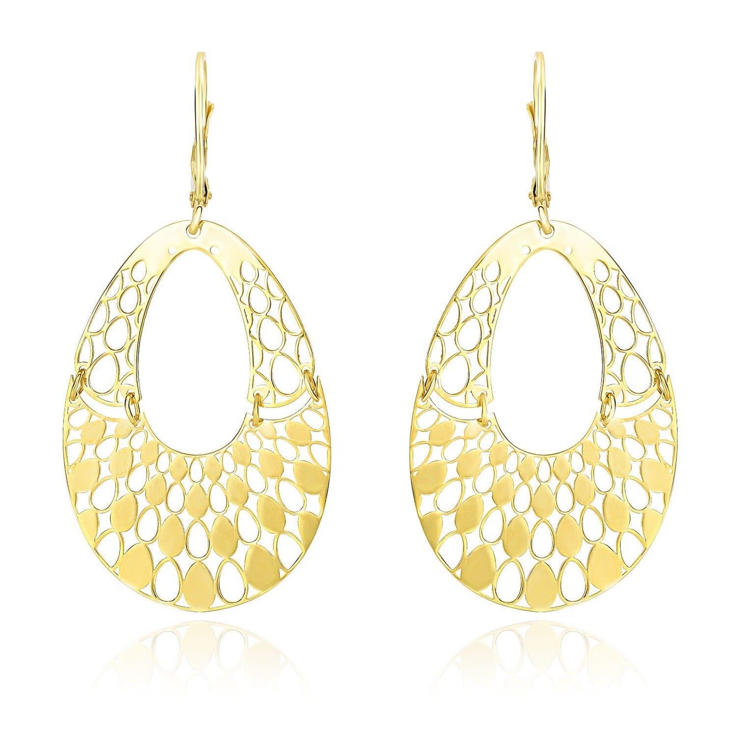 14k Yellow Gold Teardrop Filigree Design Graduated Open Teardrop Earrings