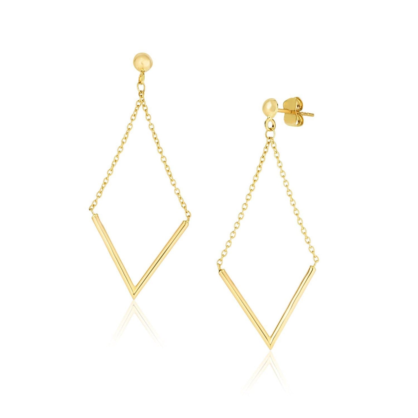 14k Yellow Gold Diamond Shape Chain Drop Earrings