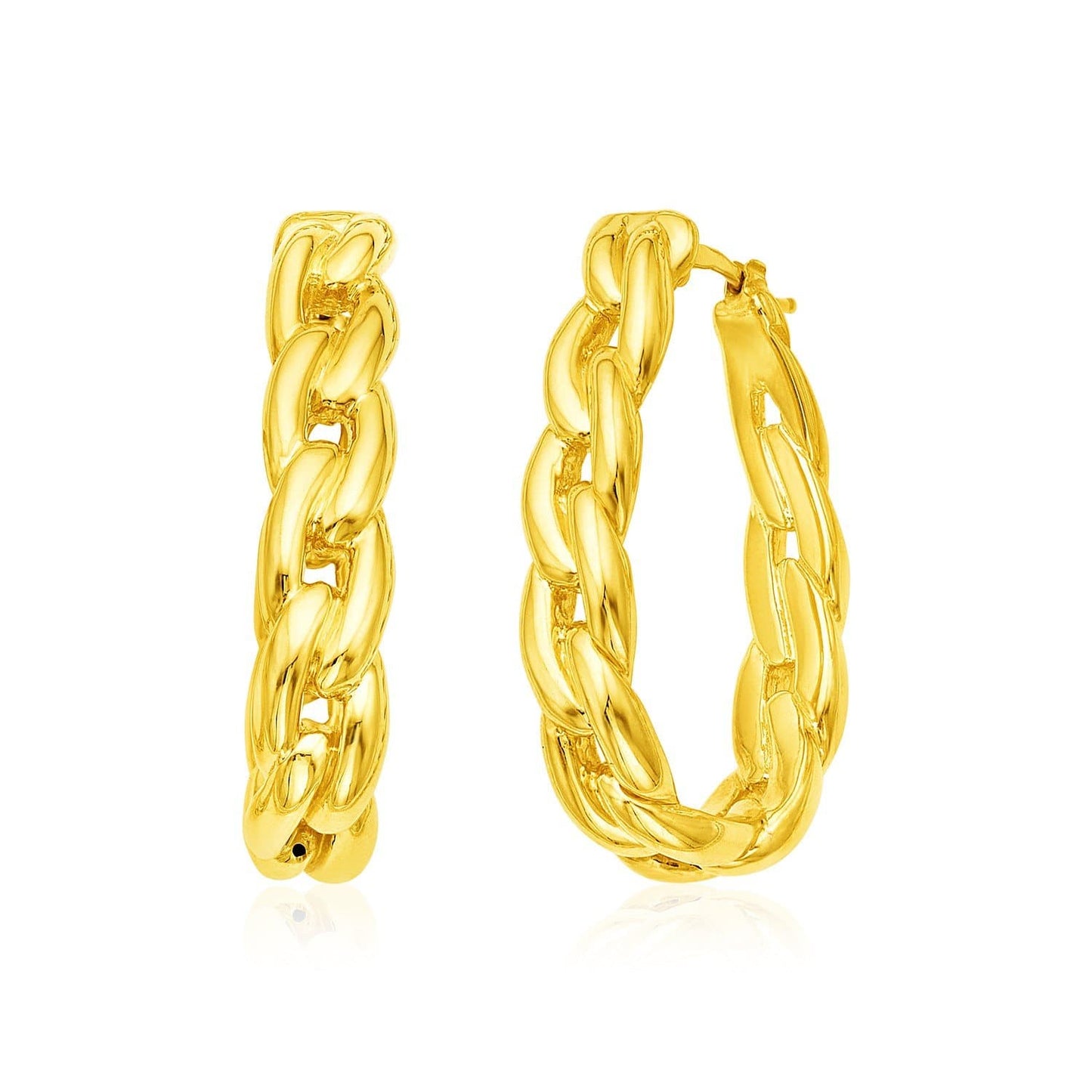 14k Yellow Gold Curb Chain Hoop Earrings