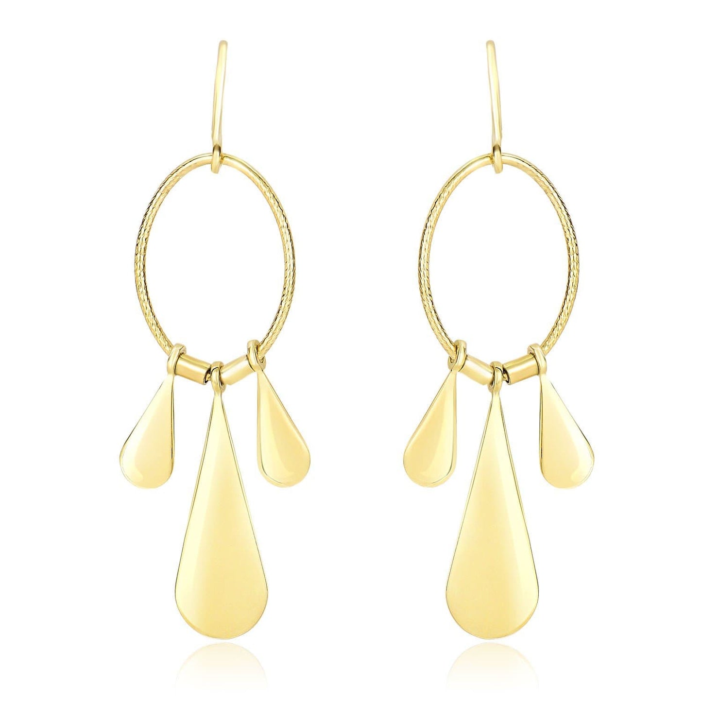 14k Yellow Gold Graduated Teardrop and Open Oval Drop Style Earrings