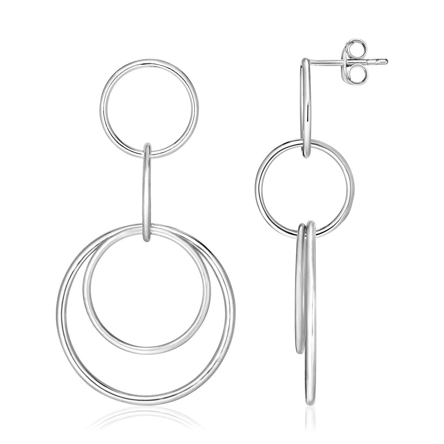 Sterling Silver Polished Interlocking Circle Dangle Earrings