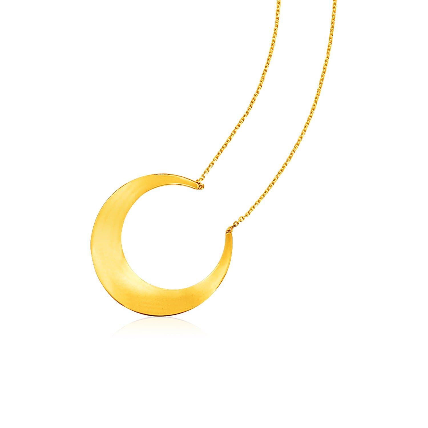 14k Yellow Gold 18 inch Necklace with Polished Moon Motif