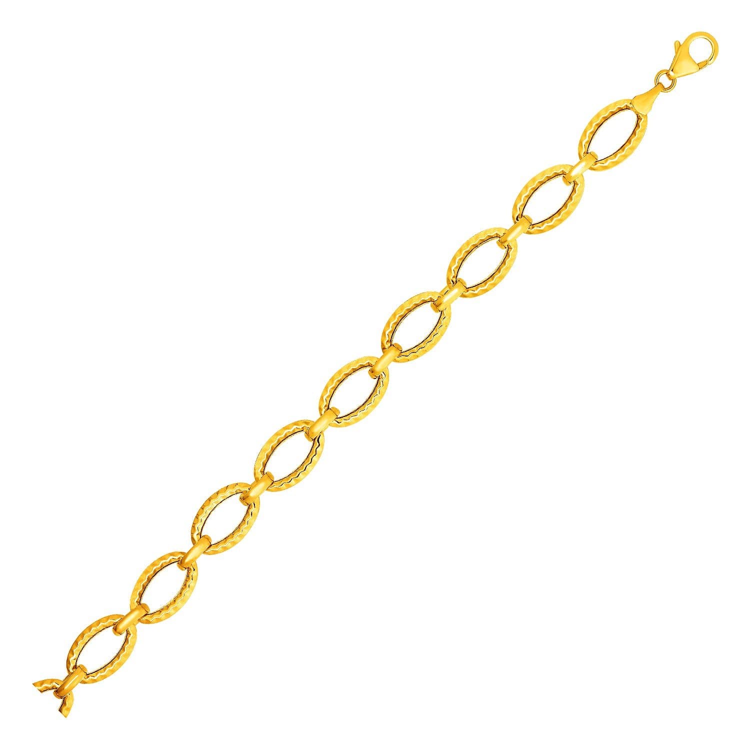 Textured Oval Link Bracelet in 14k Yellow Gold