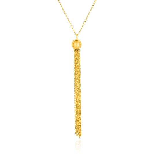 14k Yellow Gold Ball and Multi-Strand Tassel Necklace