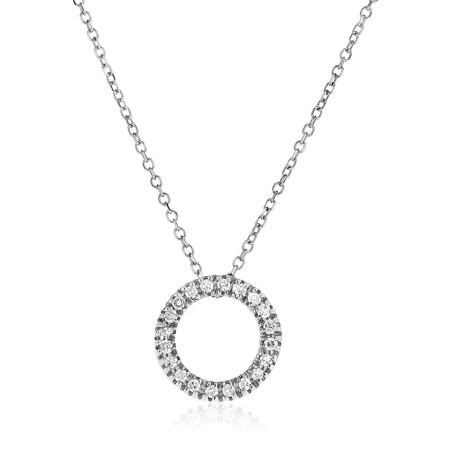 14K White Gold 18 inch Necklace with Gold and Diamond Open Ring Pendant (1/10 ct. tw.)