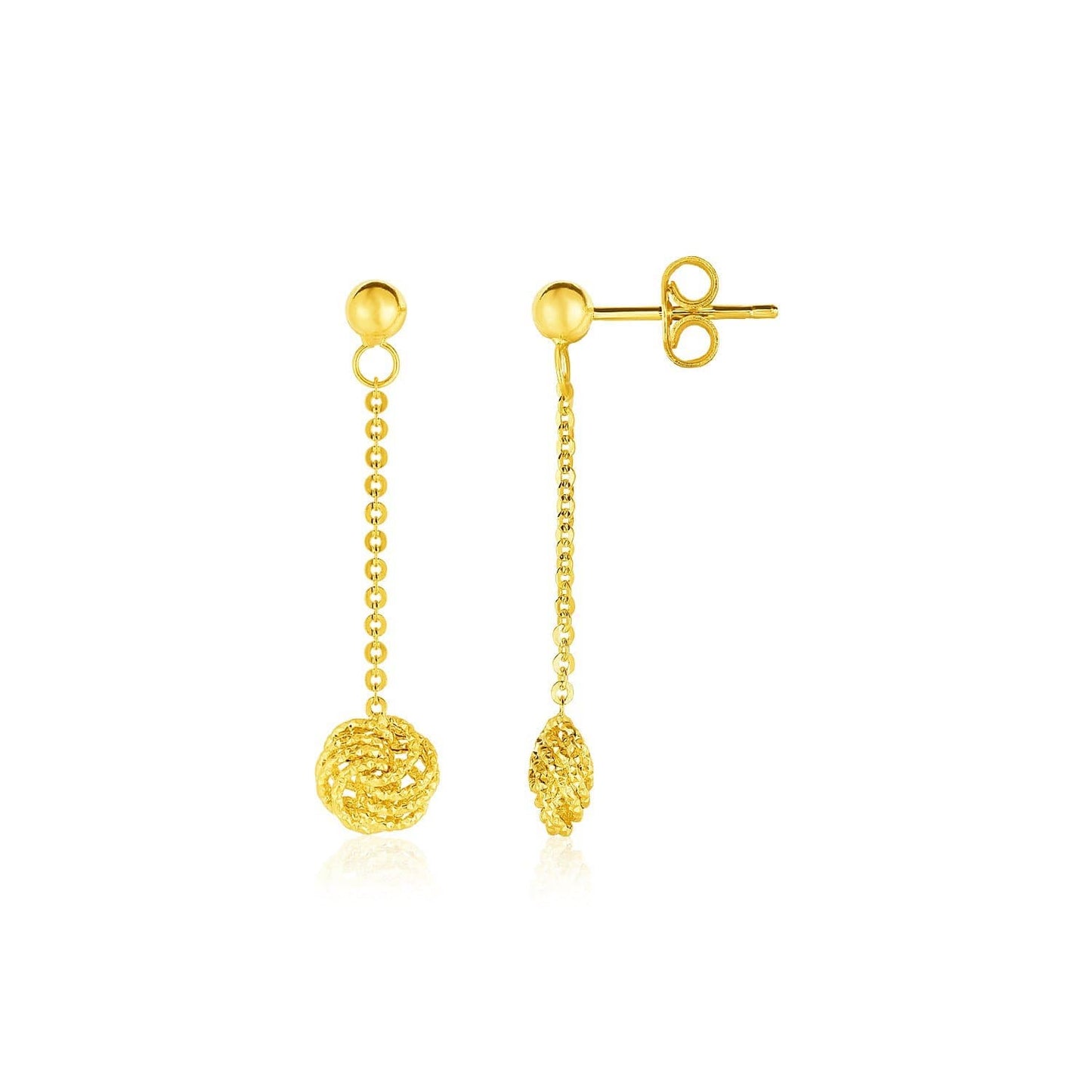 14k Yellow Gold Dangle Earrings with Textured Knots