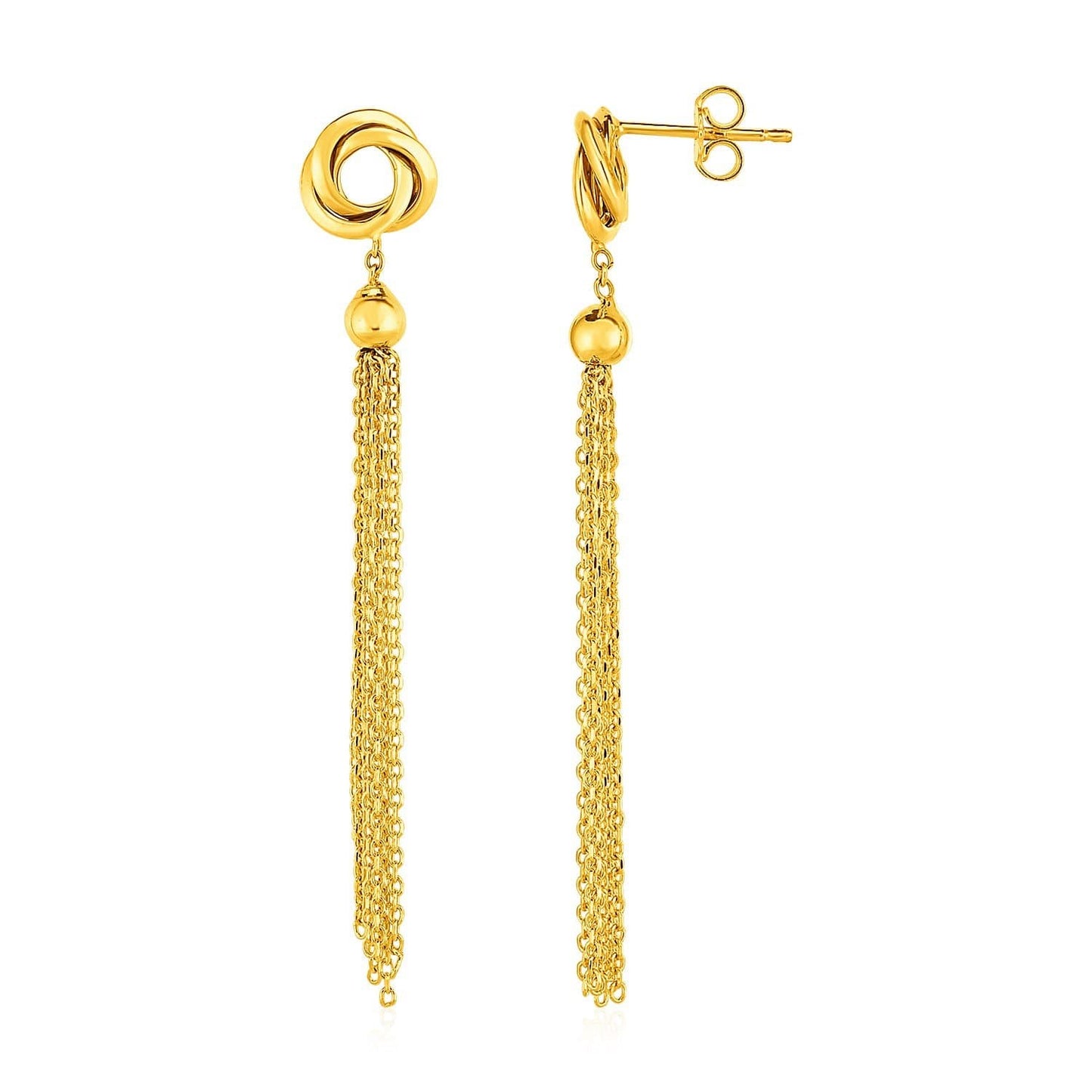 Earrings with Love Knots and Tassels in 14k Yellow Gold