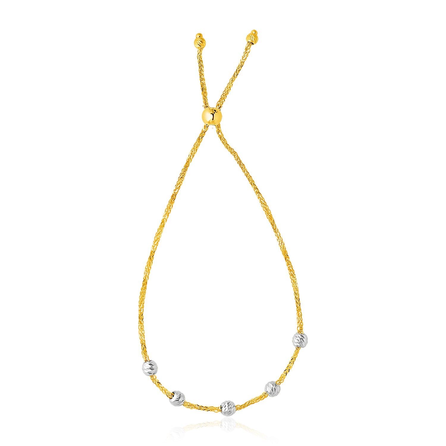 14k Two-Tone Gold Textured Round Bead Lariat Chain Bracelet