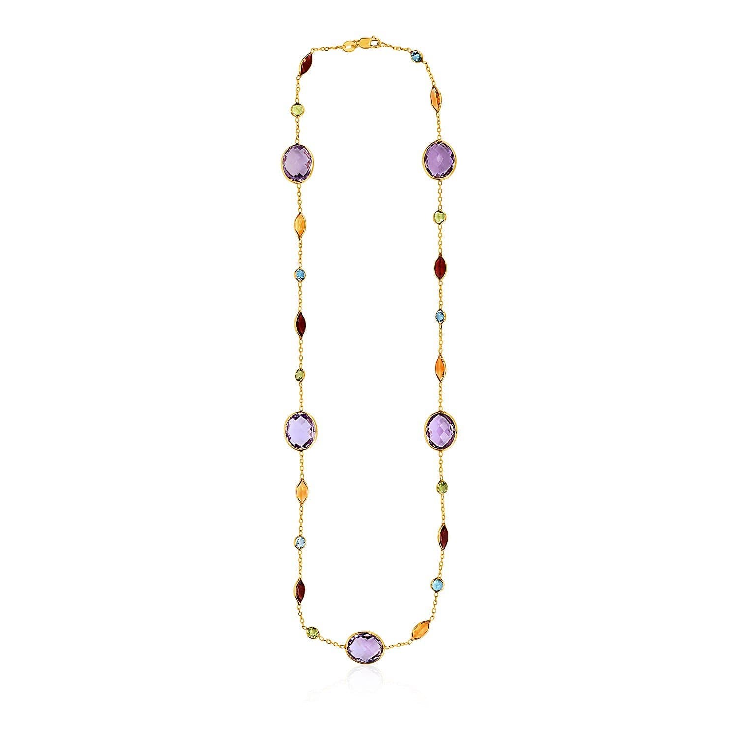14k Yellow Gold Necklace with Multi-Colored Stones