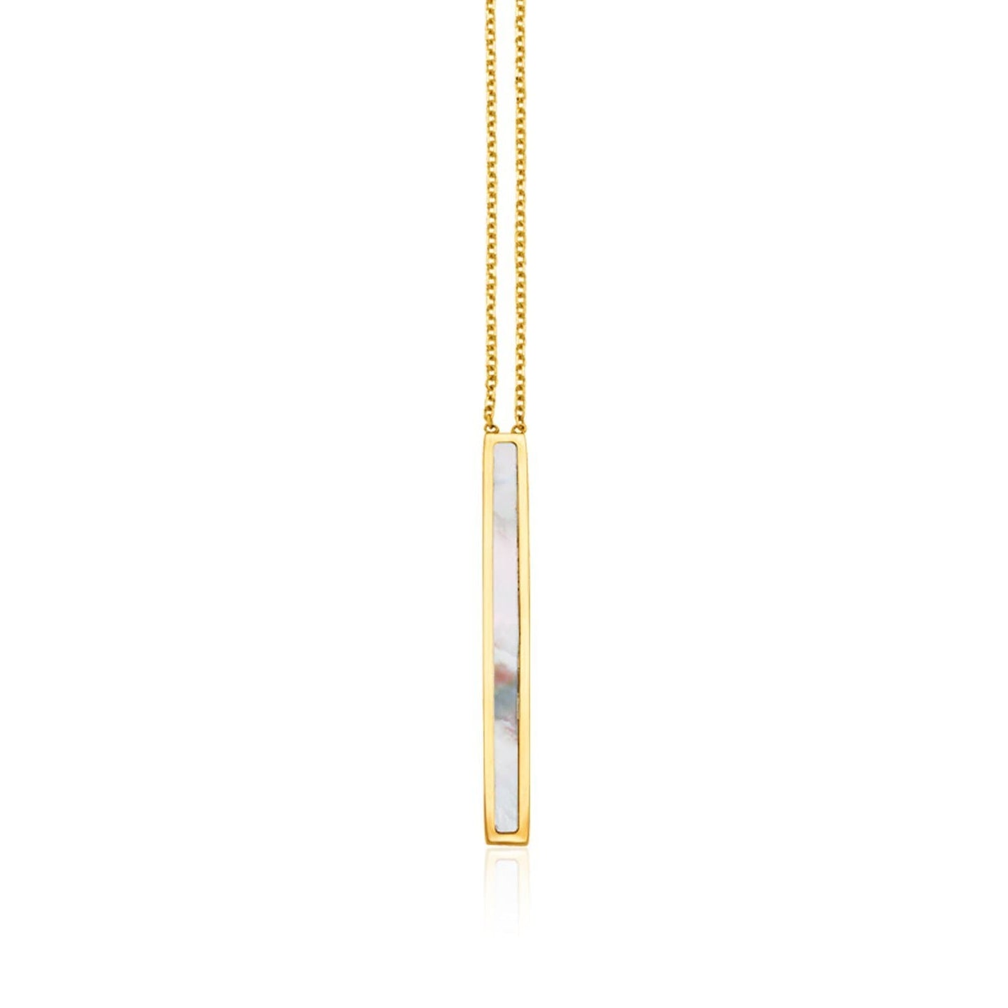 14k Yellow Gold Bar Necklace with Mother of Pearl