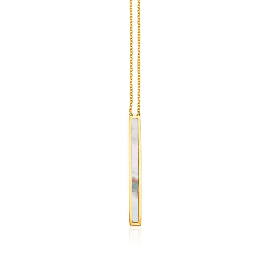 14k Yellow Gold Bar Necklace with Mother of Pearl