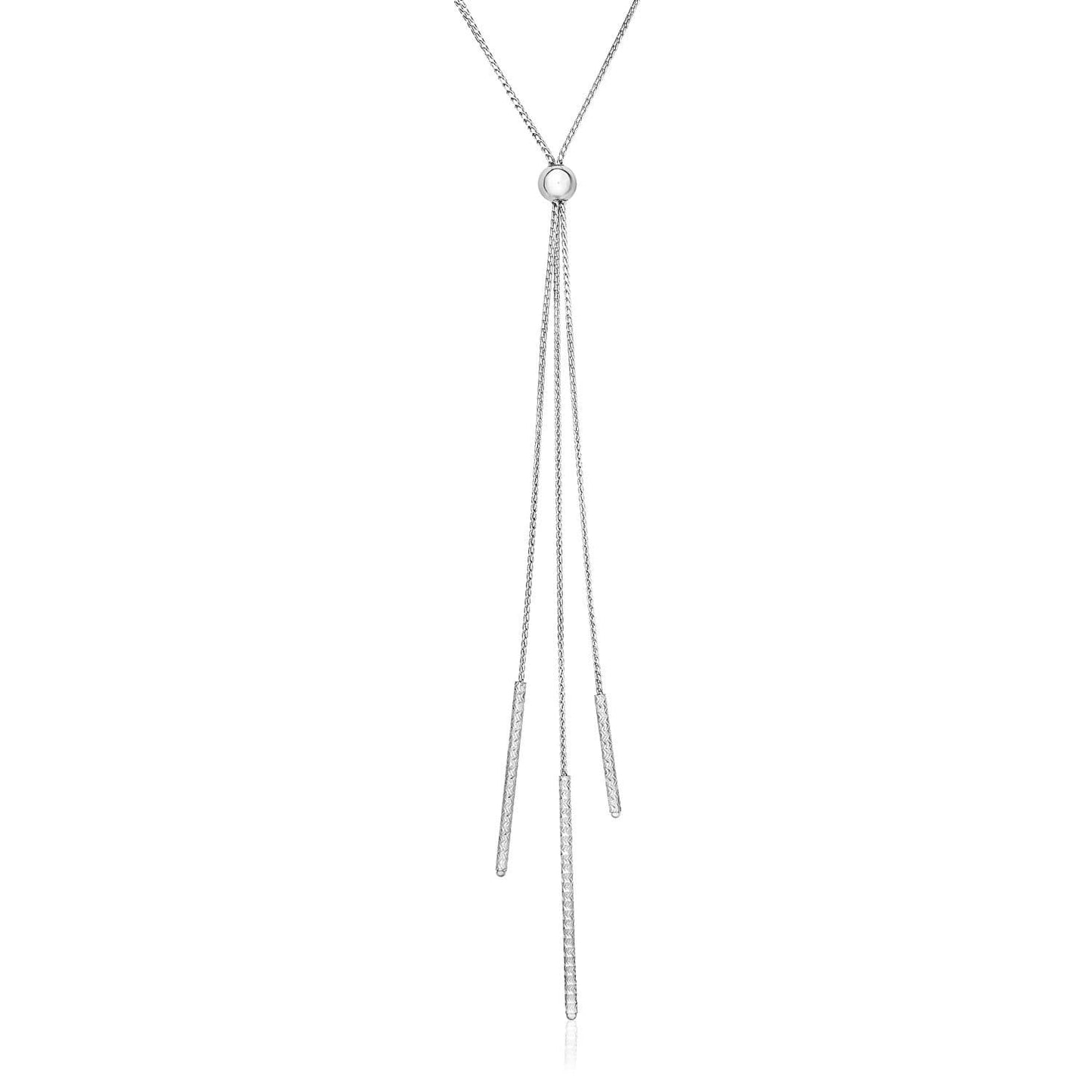 Sterling Silver 28 inch Lariat Necklace with Textured Bar Dangles